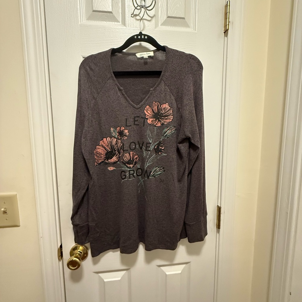 Floral Graphic Long Sleeve Top Let Love Grow Grace & Lace